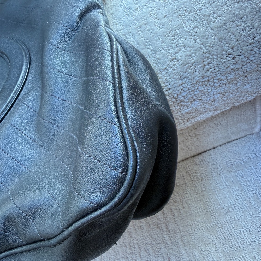 Gucci Sakai Be Green Calfskin Diagonal Stitched Medium Blondie Tote Black - Picture 10 of 14